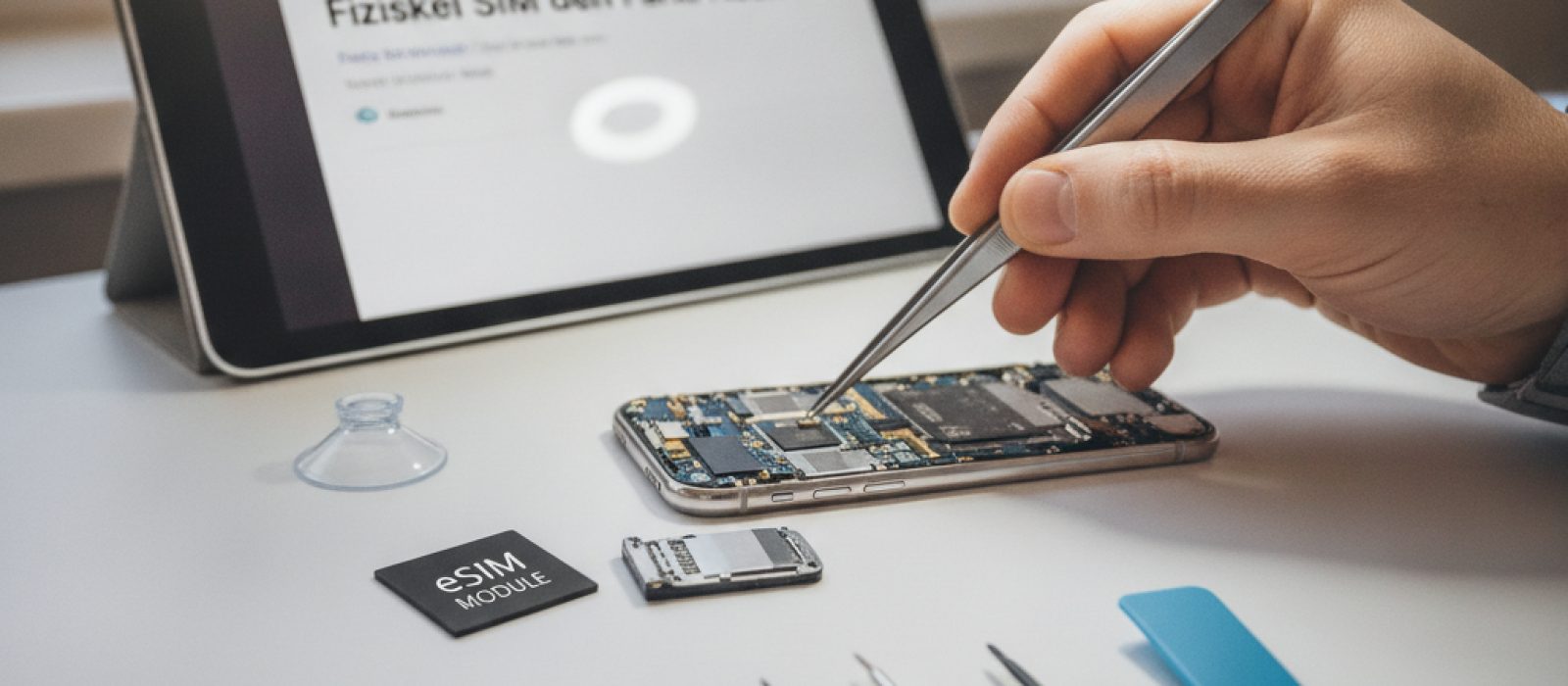 eSIM ve fiziksel SIM kartların karşılaştırmalı görseli, dijital ve fiziksel kart sembolleri