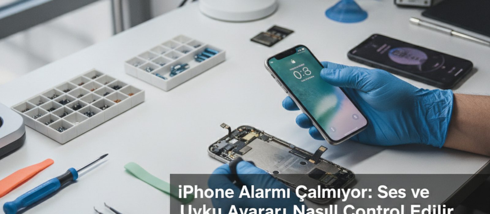 iPhone ekranında çalan bir alarmı gösteren saat uygulaması ve ses kontrol arayüzü
