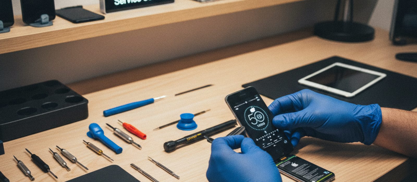 Apple logosu ve tarihi ürünlerinin siluetleri, 50. yıl dönümünü simgeleyen bir zaman çizelgesi üzerinde