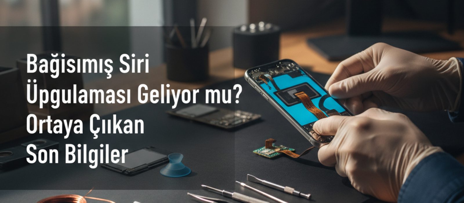 Siri'nin bağımsız uygulama ikonunu temsil eden soyut bir görsel ve Apple logosu