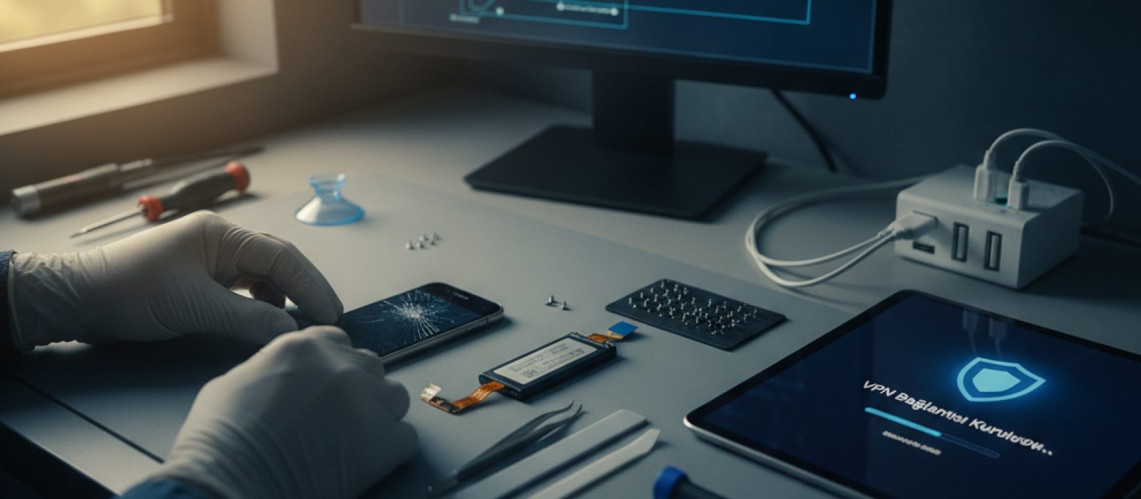 iPhone veya iPad ekranında VPN ayarları açıkken, kilit simgesi ve ağ bağlantısı gösteren bir görsel.